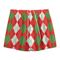 White Green And Red Argyle Pattern Print Mesh Shorts