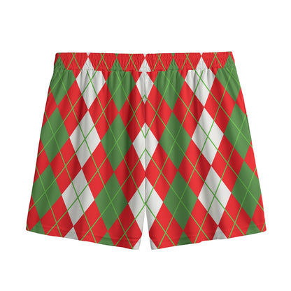White Green And Red Argyle Pattern Print Mesh Shorts
