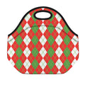 White Green And Red Argyle Pattern Print Neoprene Lunch Bag