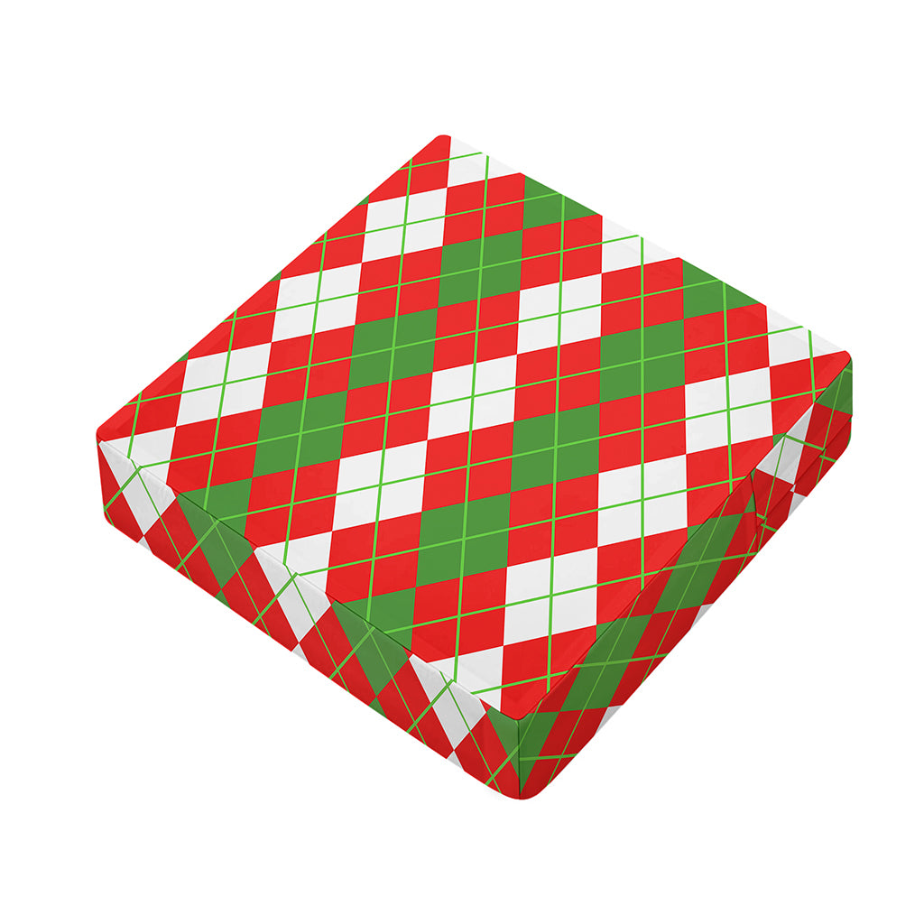 White Green And Red Argyle Pattern Print Outdoor Seat Cushion Cover