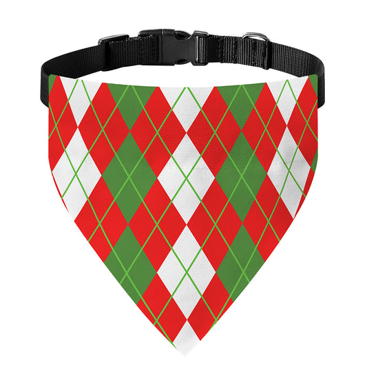 White Green And Red Argyle Pattern Print Over The Collar Dog Bandana