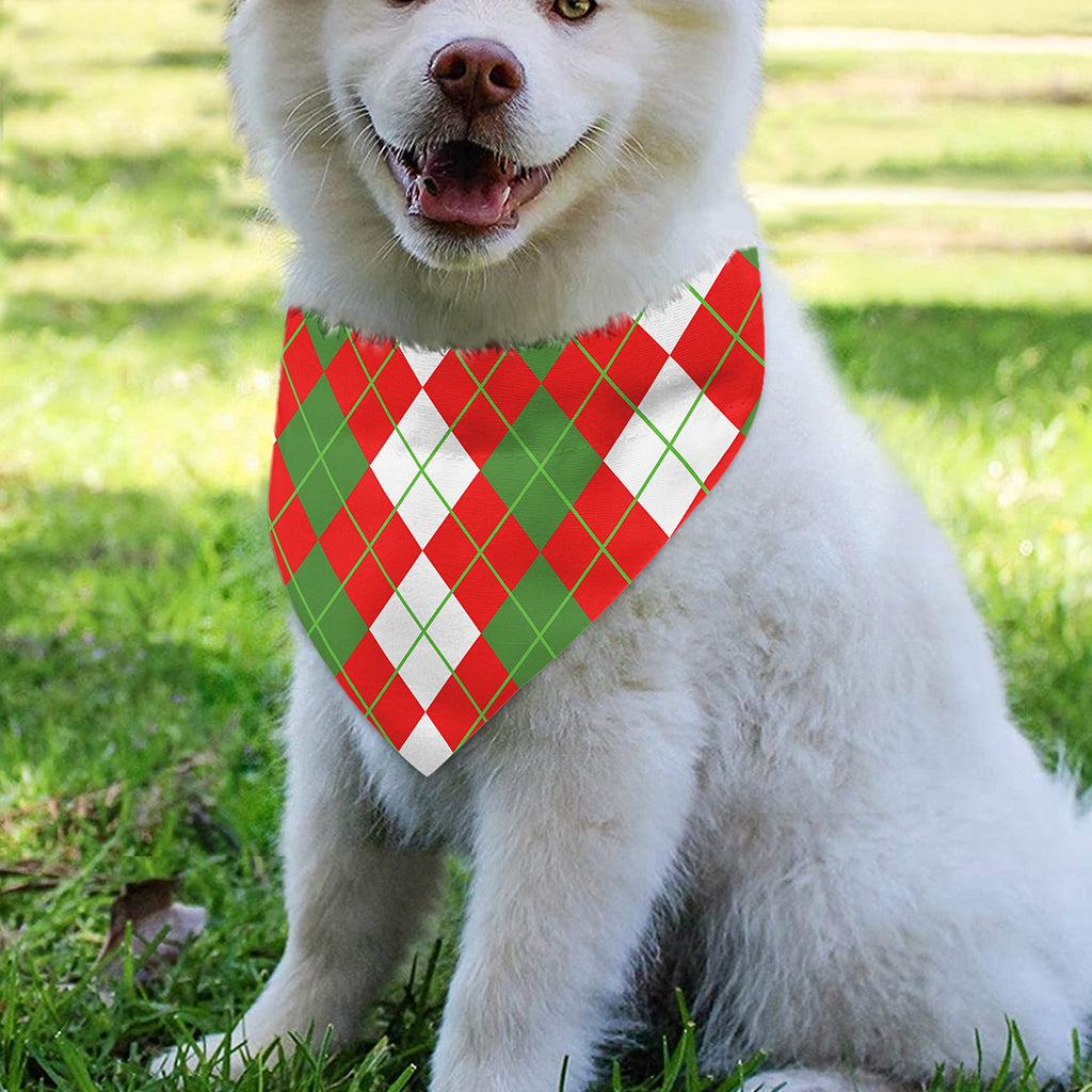White Green And Red Argyle Pattern Print Over The Collar Dog Bandana