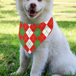 White Green And Red Argyle Pattern Print Over The Collar Dog Bandana