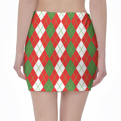 White Green And Red Argyle Pattern Print Pencil Mini Skirt