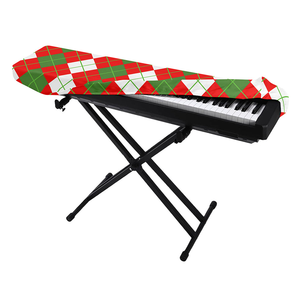 White Green And Red Argyle Pattern Print Piano Keyboard Cover