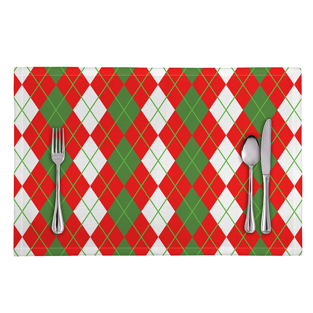 White Green And Red Argyle Pattern Print Placemat