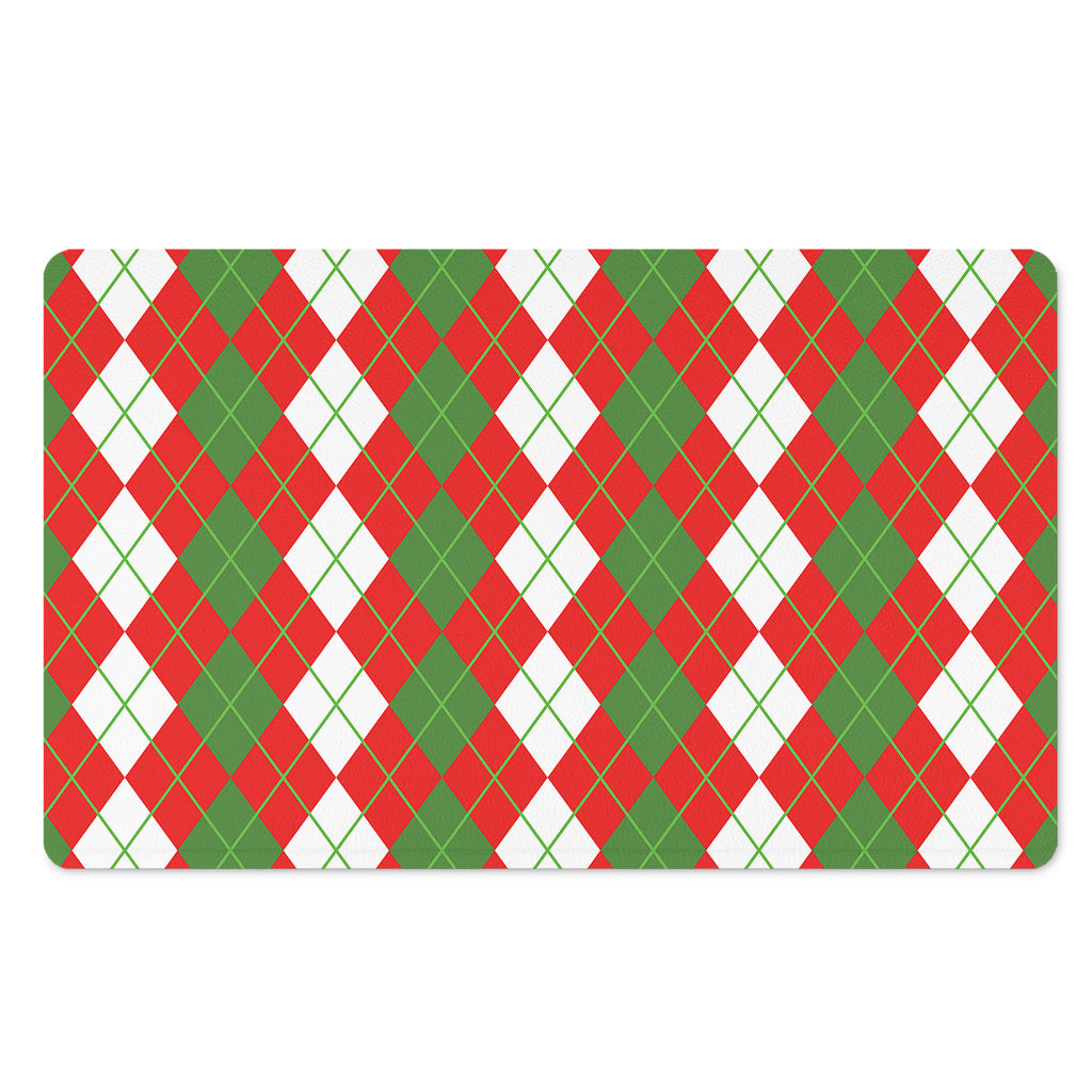 White Green And Red Argyle Pattern Print Polyester Doormat