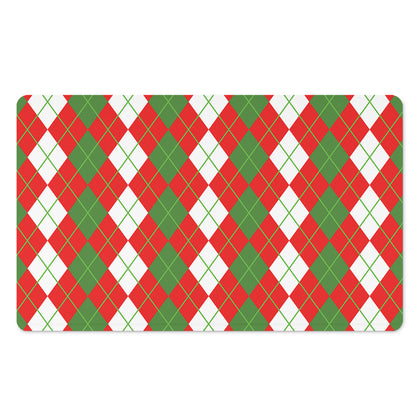 White Green And Red Argyle Pattern Print Polyester Doormat