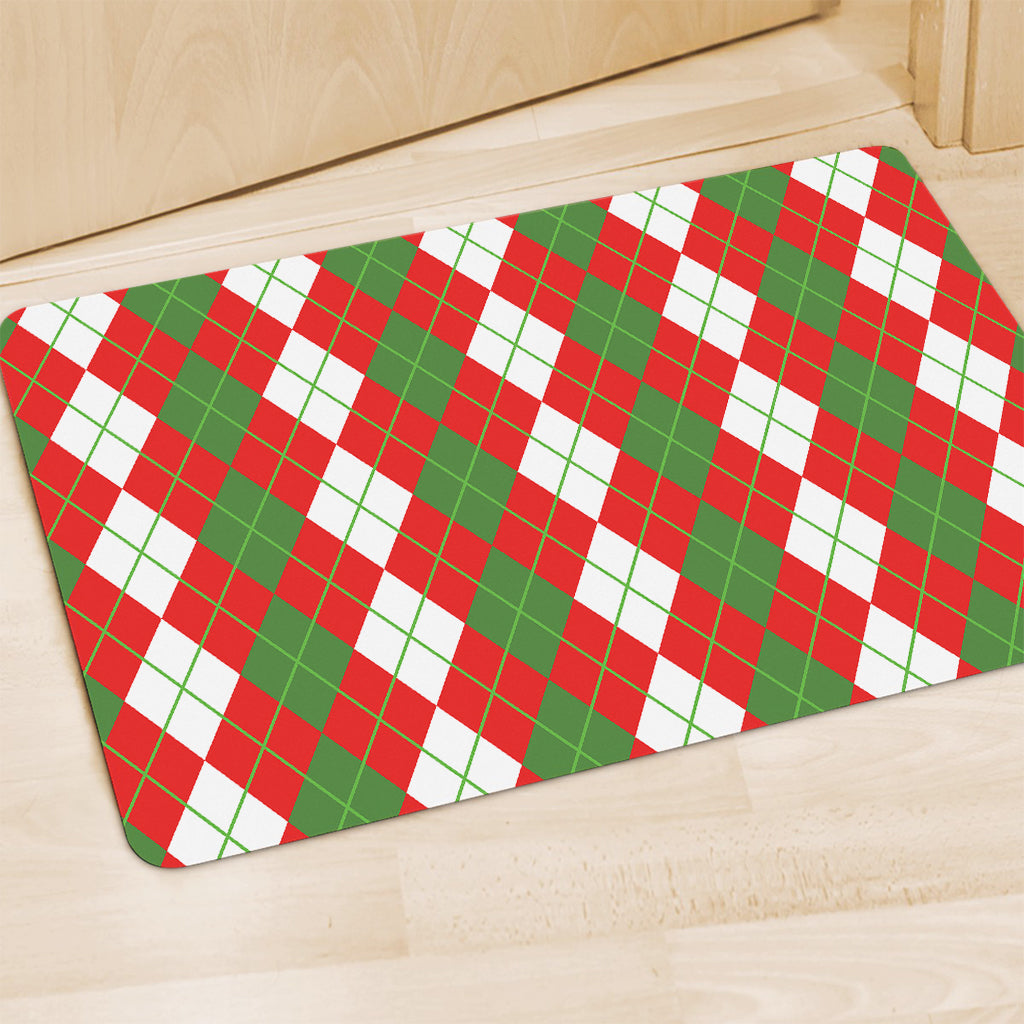 White Green And Red Argyle Pattern Print Polyester Doormat