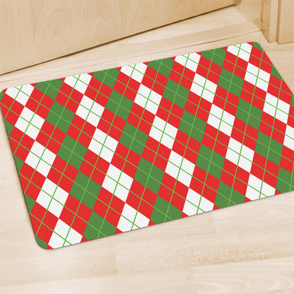 White Green And Red Argyle Pattern Print Polyester Doormat