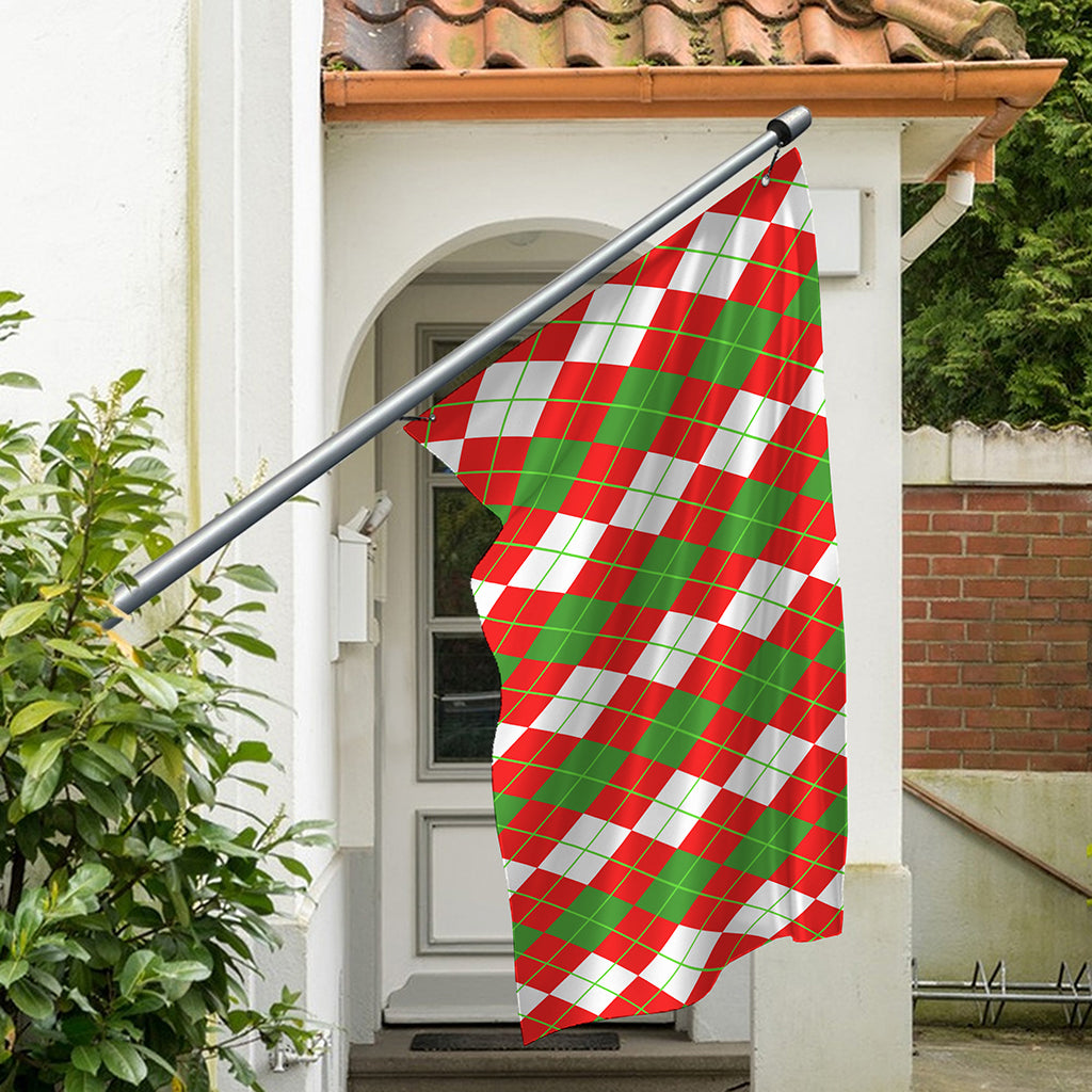 White Green And Red Argyle Pattern Print Polyester Flag