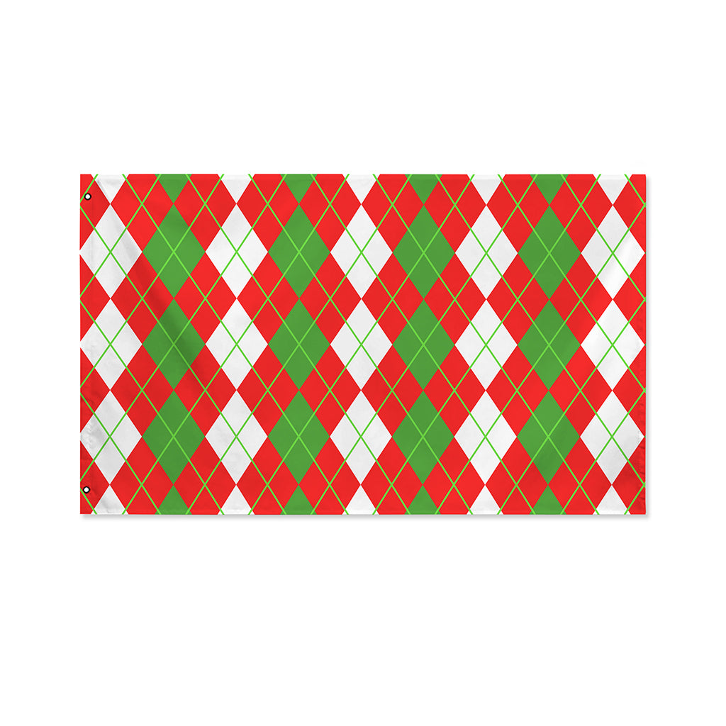 White Green And Red Argyle Pattern Print Polyester Flag