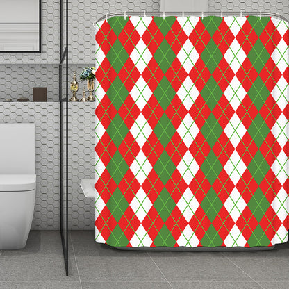 White Green And Red Argyle Pattern Print Polyester Shower Curtain