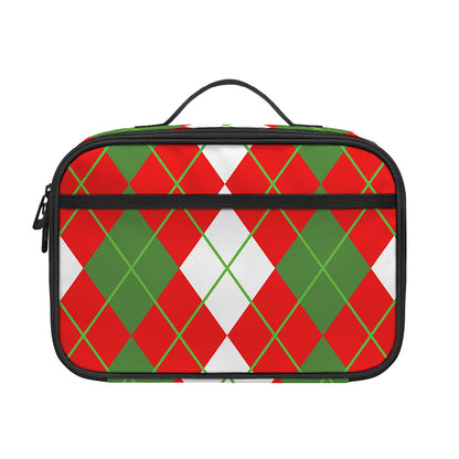 White Green And Red Argyle Pattern Print Portable Lunch Bag