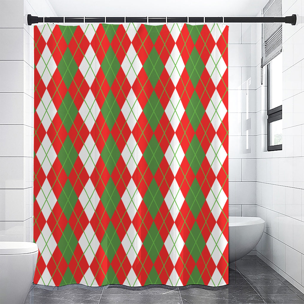 White Green And Red Argyle Pattern Print Premium Shower Curtain