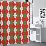 White Green And Red Argyle Pattern Print Premium Shower Curtain