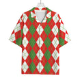 White Green And Red Argyle Pattern Print Rayon Hawaiian Shirt