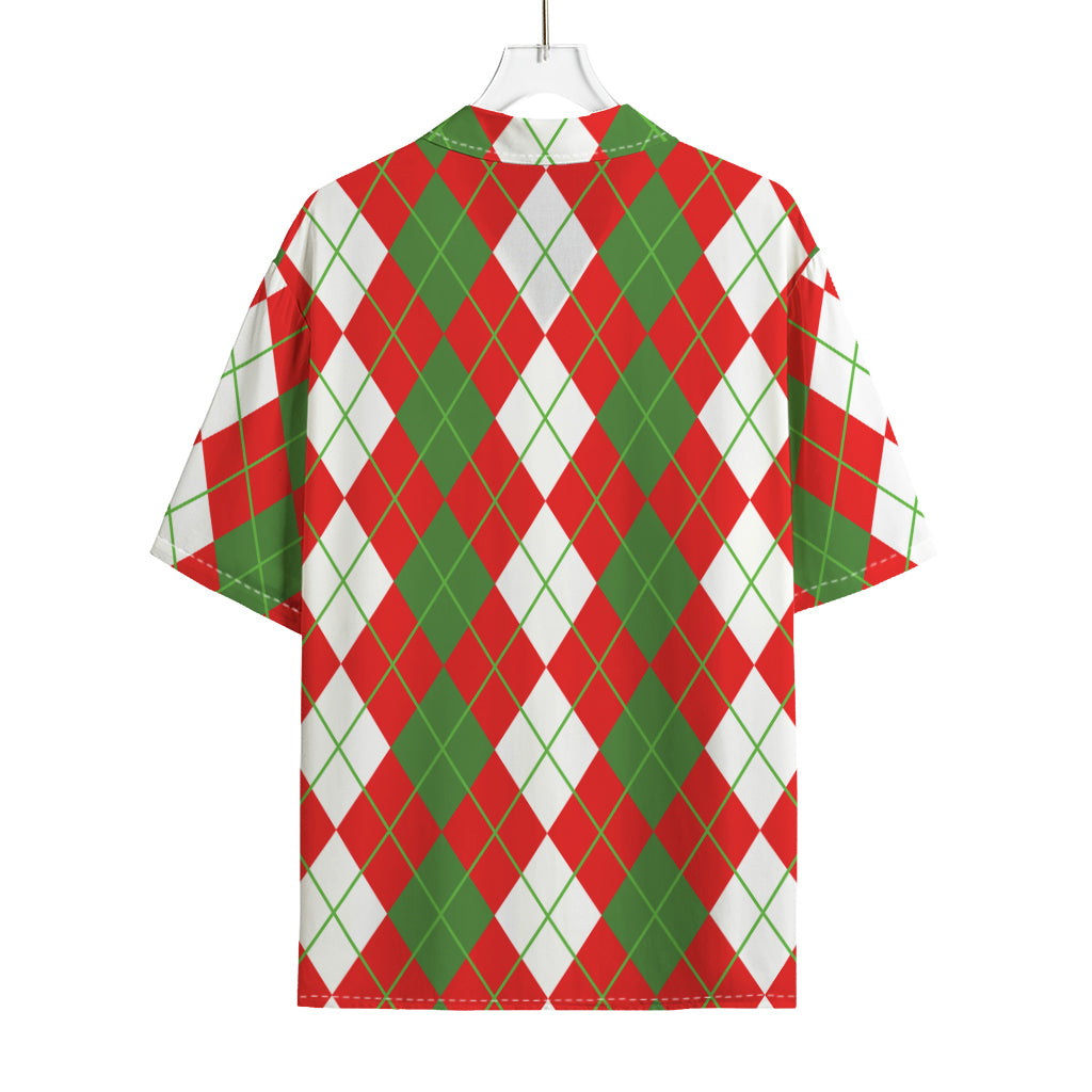 White Green And Red Argyle Pattern Print Rayon Hawaiian Shirt