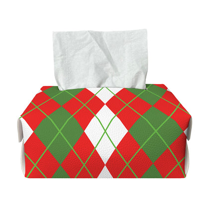White Green And Red Argyle Pattern Print Rectangle Tissue Box Cover