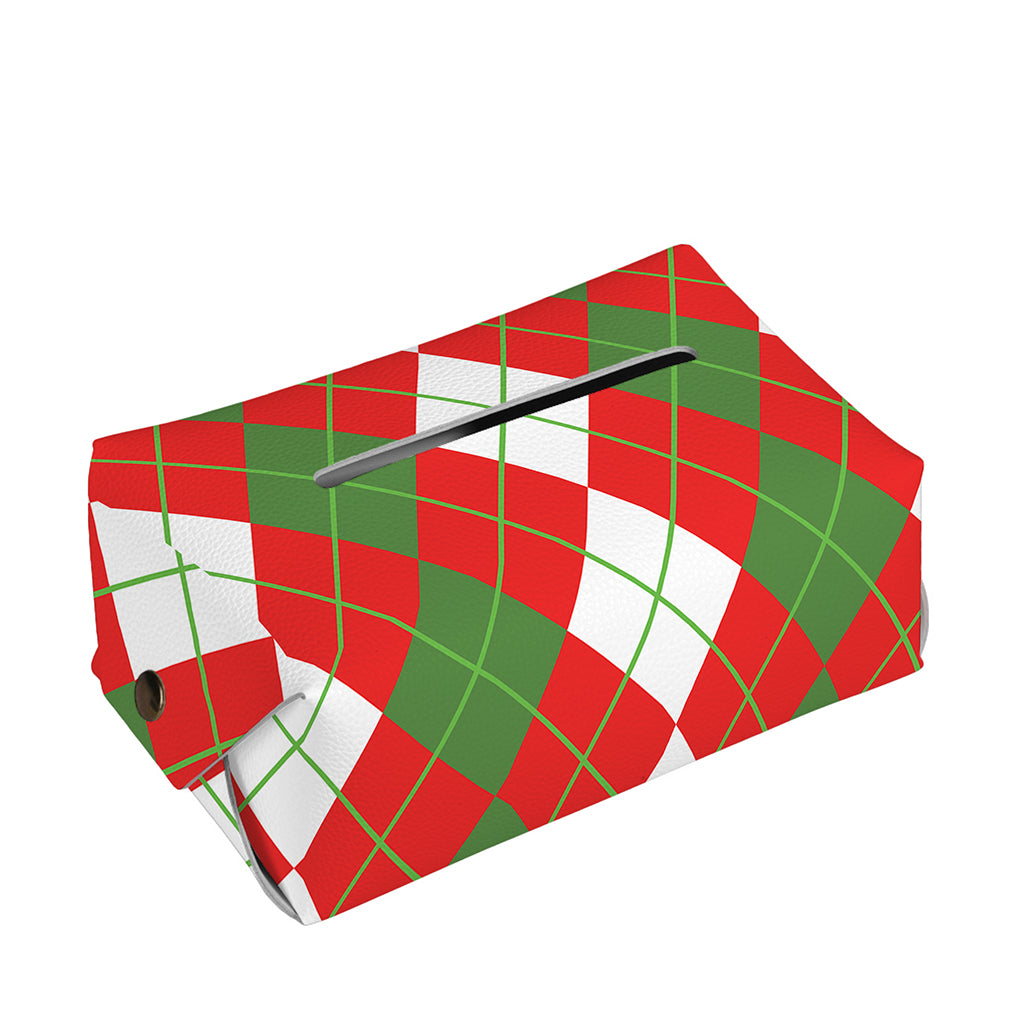 White Green And Red Argyle Pattern Print Rectangle Tissue Box Cover