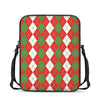 White Green And Red Argyle Pattern Print Rectangular Crossbody Bag