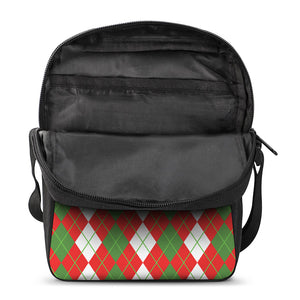 White Green And Red Argyle Pattern Print Rectangular Crossbody Bag