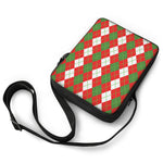 White Green And Red Argyle Pattern Print Rectangular Crossbody Bag