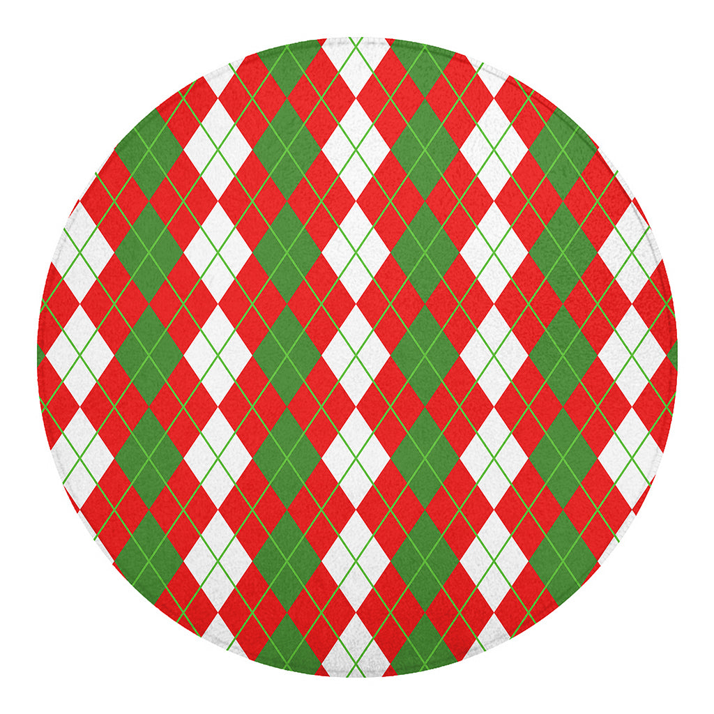 White Green And Red Argyle Pattern Print Round Blanket