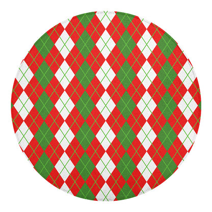 White Green And Red Argyle Pattern Print Round Blanket