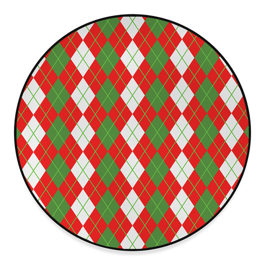 White Green And Red Argyle Pattern Print Round Floor Mat