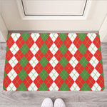 White Green And Red Argyle Pattern Print Rubber Doormat