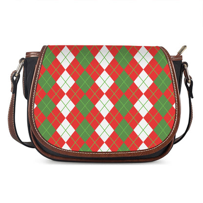 White Green And Red Argyle Pattern Print Saddle Bag