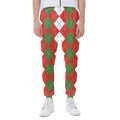 White Green And Red Argyle Pattern Print Joggers
