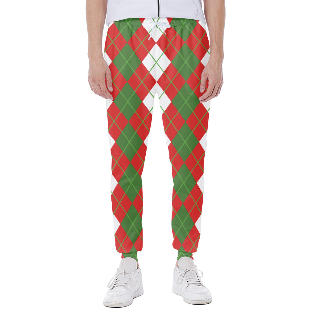 White Green And Red Argyle Pattern Print Scuba Joggers