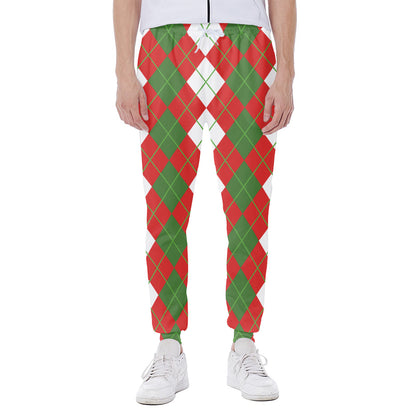 White Green And Red Argyle Pattern Print Scuba Joggers