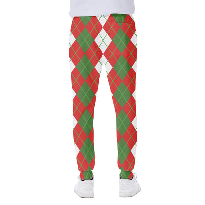 White Green And Red Argyle Pattern Print Scuba Joggers