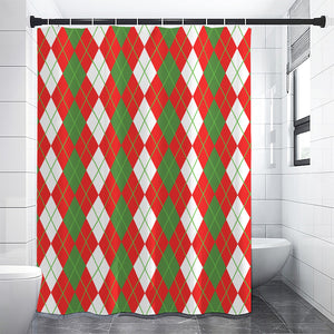 White Green And Red Argyle Pattern Print Shower Curtain