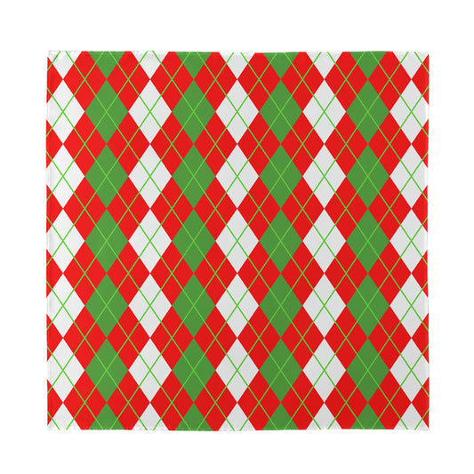 White Green And Red Argyle Pattern Print Silk Bandana