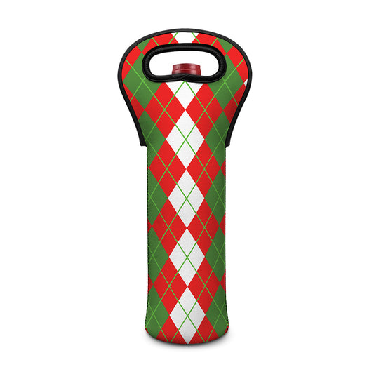 White Green And Red Argyle Pattern Print Single Neoprene Wine Tote