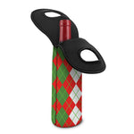 White Green And Red Argyle Pattern Print Single Neoprene Wine Tote