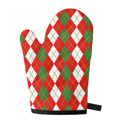 White Green And Red Argyle Pattern Print Single Oven Mitt