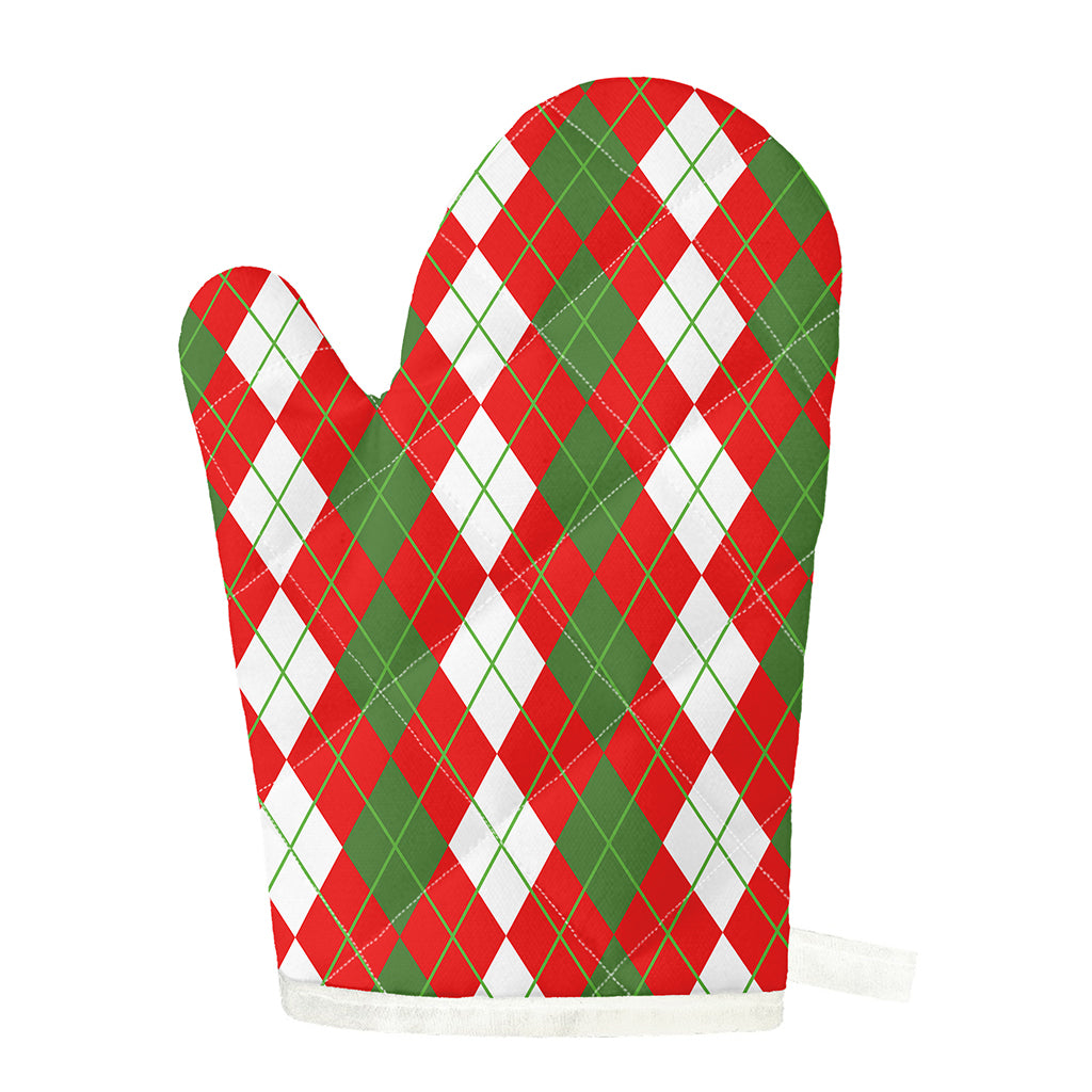 White Green And Red Argyle Pattern Print Single Oven Mitt