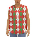 White Green And Red Argyle Pattern Print Sleeveless Baseball Jersey