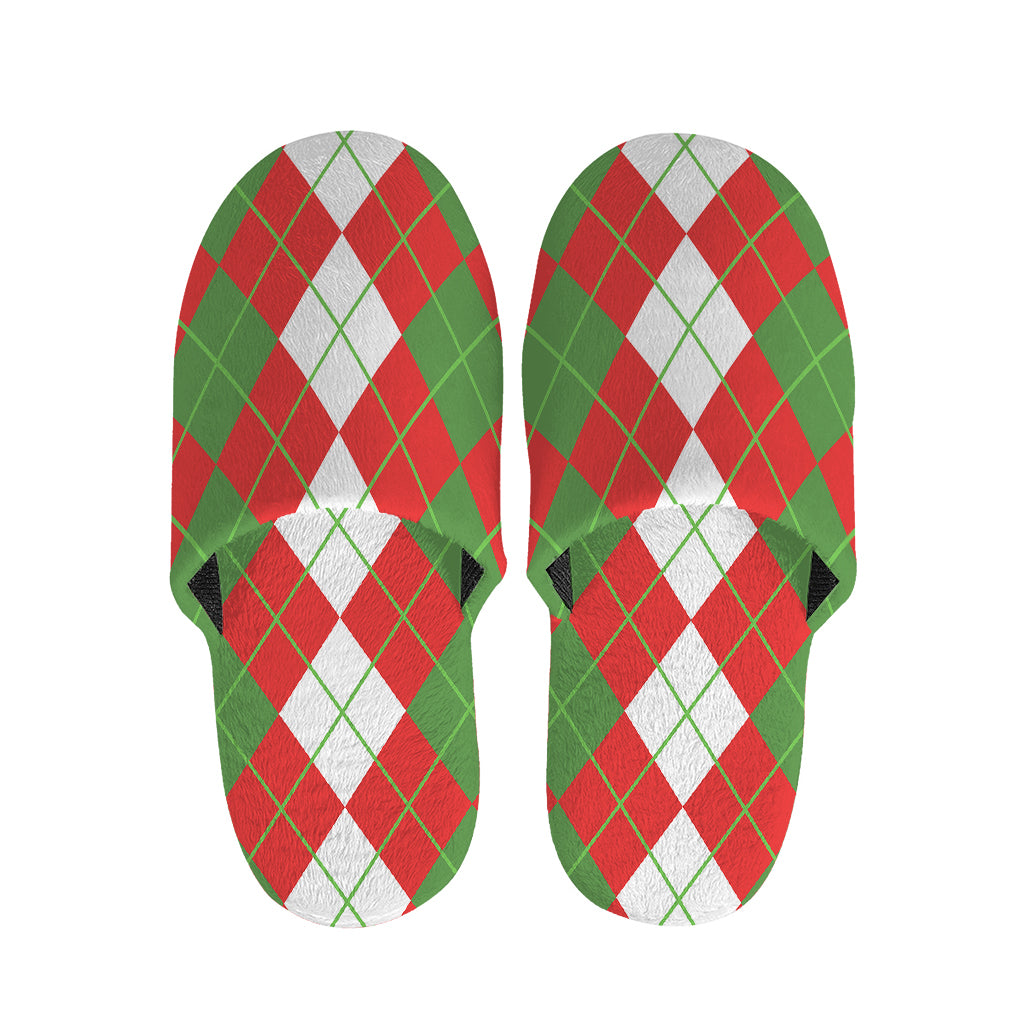 White Green And Red Argyle Pattern Print Slippers