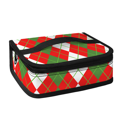 White Green And Red Argyle Pattern Print Small Lunch Bag