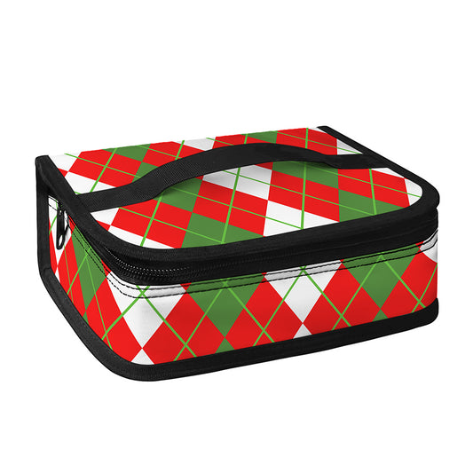 White Green And Red Argyle Pattern Print Small Lunch Bag