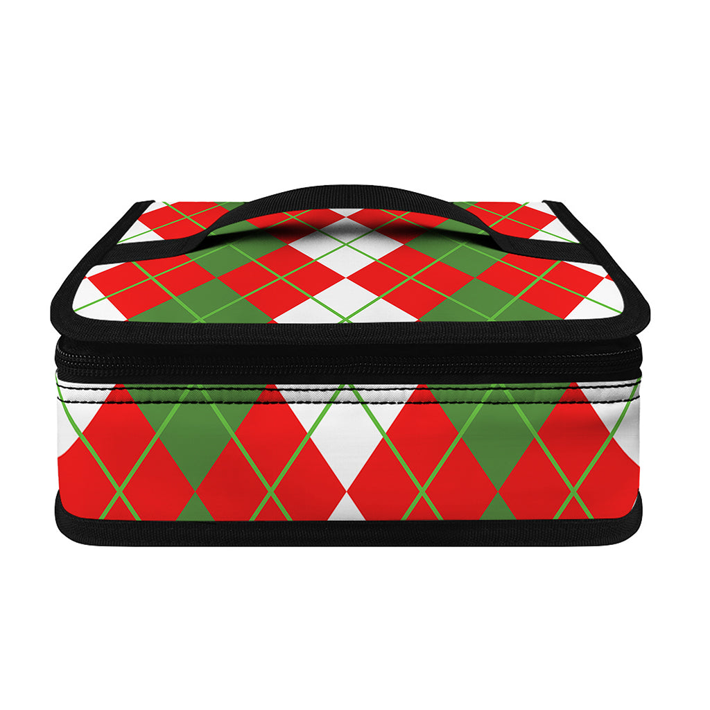 White Green And Red Argyle Pattern Print Small Lunch Bag
