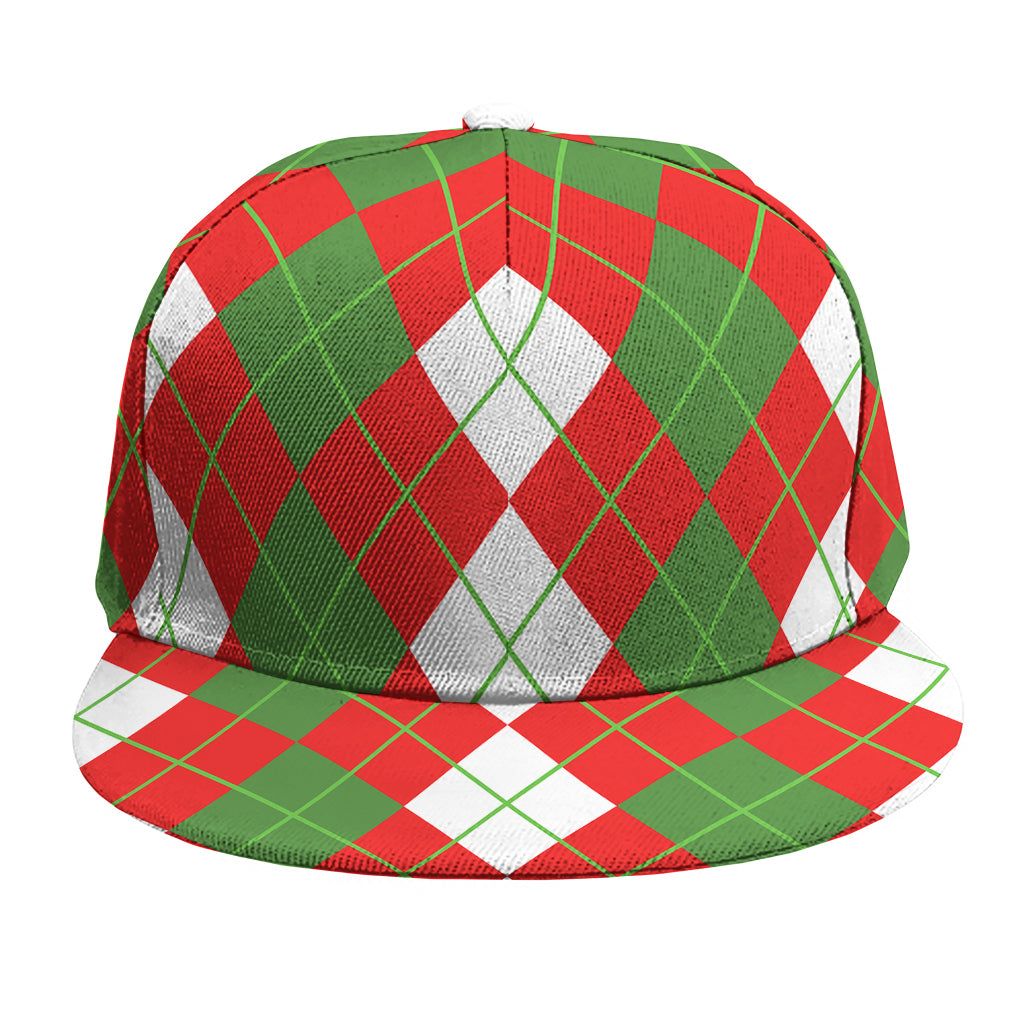 White Green And Red Argyle Pattern Print Snapback Cap