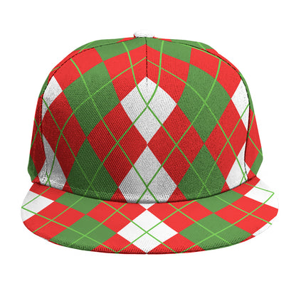 White Green And Red Argyle Pattern Print Snapback Cap