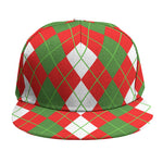 White Green And Red Argyle Pattern Print Snapback Cap
